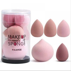 Makeup Sponge Maange 5Pcs Mini Makeup Sponge Face Beauty Powder Puffs (Pink Set)